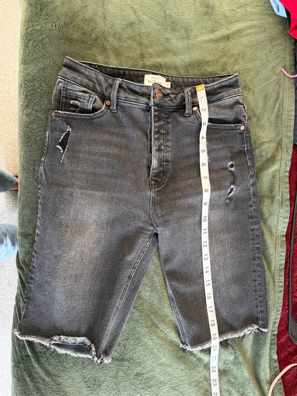 bohme Black Washed Distressed Cropped Denim Shorts